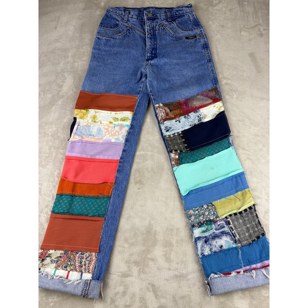 Vintage Roper Patchwork Jeans Womens 5 High Waisted Western Denim Made in USA
